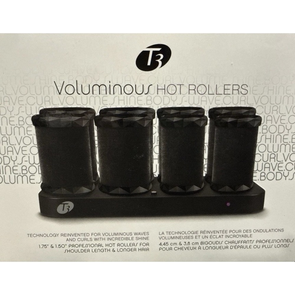 NEW T3 Voluminous Hot Rollers 73701 8 Roller Set Velvet 1.5" 1.75" & Travel Case
